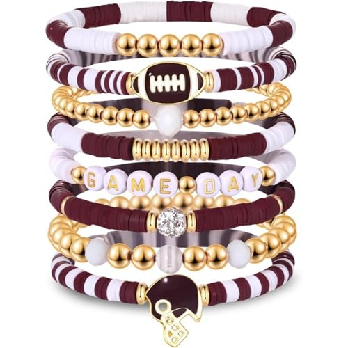 AONEGOLD Damen Modischer Match Day Armband 8 Stück Stackable Bracelet Armbänder Set Stretch Armbänder aus Fimo Mädchen Modeschmuck Sportschmuck Frauen Party Weihnachten Geburtstag Jubiläum (E) von AONEGOLD