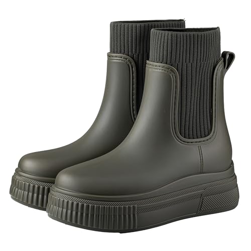 AONEGOLD Damen Regenstiefel Wasserdichte Gummistiefel Bequeme Knöchelschuhe Gartenstiefel für den Außenbereich (Grün,41EU) von AONEGOLD