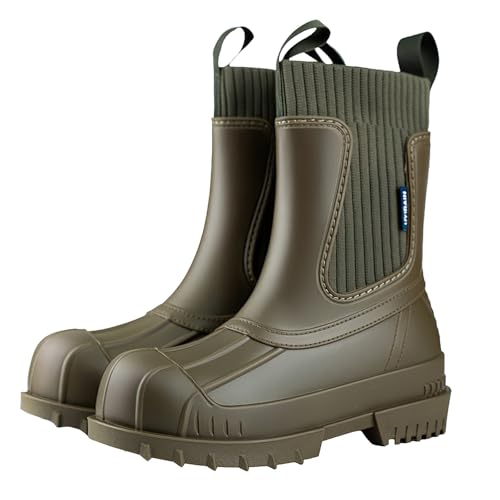 AONEGOLD Damen Regenstiefel Wasserdichte Gummistiefel Bequeme Knöchelschuhe Gartenstiefel für den Außenbereich (Grün,41EU) von AONEGOLD