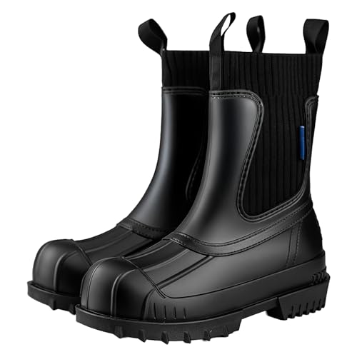 AONEGOLD Damen Regenstiefel Wasserdichte Gummistiefel Bequeme Knöchelschuhe Gartenstiefel für den Außenbereich (Schwarz,41EU) von AONEGOLD