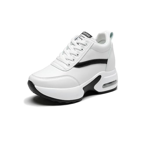 AONEGOLD Damen Sneaker Wedges Keilabsatz Atmungsaktive Mesh Laufschuhe Outdoor Freizeitschuhe Turnschuhe 7cm Sportschuhe (Weiß,40EU) von AONEGOLD