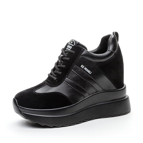 AONEGOLD Damen Sneaker Wedges mit Keilabsatz Sportschuhe Laufschuhe Turnschuhe Fitness Running Outdoors Freizeitschuhen Atmungsaktiv Bequeme Schuhe（Schwarz,39 EU） von AONEGOLD