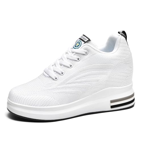 AONEGOLD Damen Sneaker Wedges mit Keilabsatz Sportschuhe Laufschuhe Fitness Turnschuhe Outdoors Running Atmungsaktiv Bequeme Freizeitschuhen Schuhe（Weiß,37 EU） von AONEGOLD