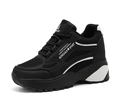 AONEGOLD Damen Sneaker Wedges mit Keilabsatz Turnschuhe Sportschuhe Laufschuhe Atmungsaktive Mesh Freizeitschuhe(Schwarz-3802,38EU) von AONEGOLD