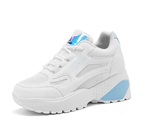 AONEGOLD Damen Sneaker Wedges mit Keilabsatz Turnschuhe Sportschuhe Laufschuhe Atmungsaktive Mesh Freizeitschuhe(Weiß-3802,39EU) von AONEGOLD