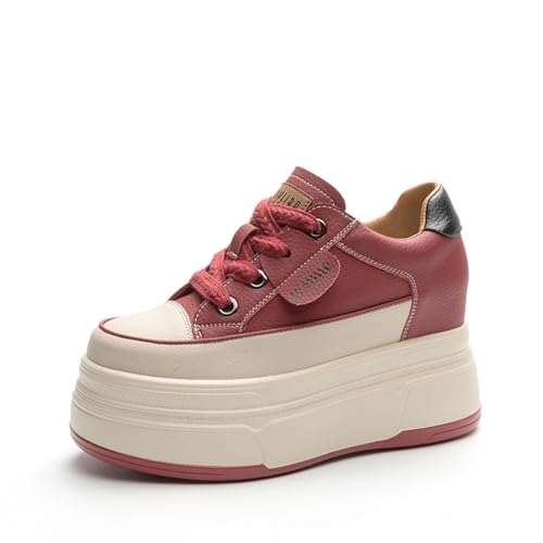 AONEGOLD Damen Sneaker mit Keilabsatz 9 cm Plateau Bequeme Atmungsaktiv Wedges Freizeitschuhe Mode Sneakers rutschfest Turnschuhe（Rot,40 EU） von AONEGOLD