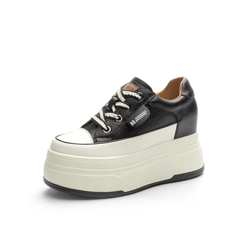 AONEGOLD Damen Sneaker mit Keilabsatz 9 cm Plateau Bequeme Atmungsaktiv Wedges Freizeitschuhe Mode Sneakers rutschfest Turnschuhe（Schwarz,40 EU） von AONEGOLD