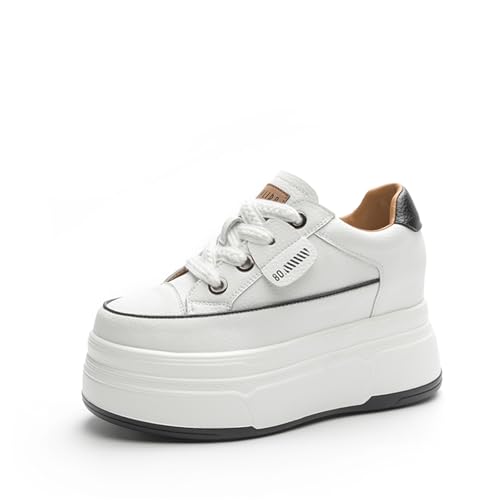 AONEGOLD Damen Sneaker mit Keilabsatz 9 cm Plateau Bequeme Atmungsaktiv Wedges Freizeitschuhe Mode Sneakers rutschfest Turnschuhe（Weiß,38 EU） von AONEGOLD
