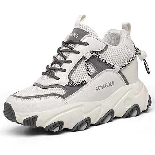 AONEGOLD Damen Sneaker mit Keilabsatz Atmungsaktiv Leicht Wedges Sportschuhe Bequeme Turnschuhe Mode Freizeitschuhe(Beige,Größe 40) von AONEGOLD