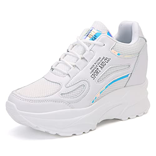 AONEGOLD Damen Sneaker mit Keilabsatz Atmungsaktiv Leicht Wedges Sportschuhe Bequeme Turnschuhe Mode Freizeitschuhe mit Keilabsatz 7.5CM(Weiß,Größe 40) von AONEGOLD