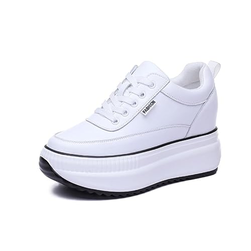 AONEGOLD Damen Sneaker mit Keilabsatz Sportschuhe Mode Plateau Freizeits Bequeme Atmungsaktiv Leichte Laufschuhe Freizeitschuhe Sneakers Mit Absatz 8cm（Weiß,35 EU） von AONEGOLD