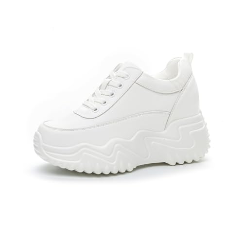 AONEGOLD Damen Sneaker mit Keilabsatz Sportschuhe Mode Plateau Freizeits Bequeme Atmungsaktiv Leichte Laufschuhe Freizeitschuhe Sneakers Mit Absatz 8cm（Weiß,36 EU） von AONEGOLD