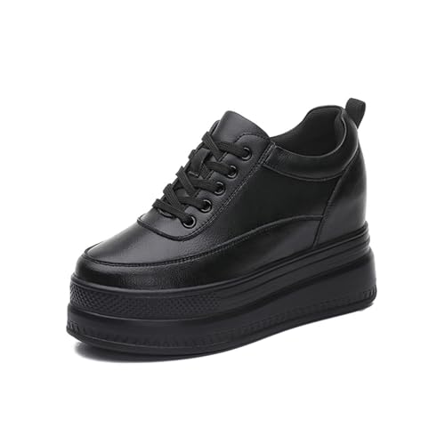 AONEGOLD Damen Sneaker mit Keilabsatz Sportschuhe Mode Plateau Freizeits Bequeme Atmungsaktiv Leichte Laufschuhe Freizeitschuhe Sneakers Mit Absatz 9cm（Schwarz,35 EU） von AONEGOLD