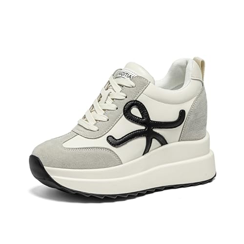 AONEGOLD Damen Sneaker mit Keilabsatz Sportschuhe Mode Plateau Freizeits Bequeme Atmungsaktiv Leichte Laufschuhe Freizeitschuhe Sneakers Mit Absatz 9cm（Schwarz,35 EU） von AONEGOLD