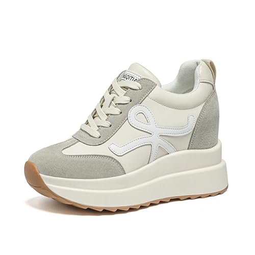 AONEGOLD Damen Sneaker mit Keilabsatz Sportschuhe Mode Plateau Freizeits Bequeme Atmungsaktiv Leichte Laufschuhe Freizeitschuhe Sneakers Mit Absatz 9cm（Weiß,34 EU） von AONEGOLD