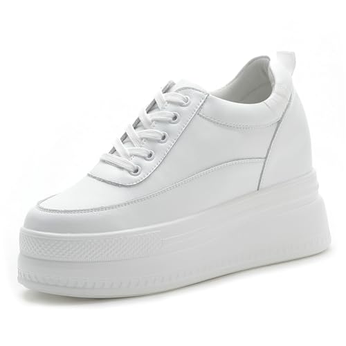 AONEGOLD Damen Sneaker mit Keilabsatz Sportschuhe Mode Plateau Freizeits Bequeme Atmungsaktiv Leichte Laufschuhe Freizeitschuhe Sneakers Mit Absatz 9cm（Weiß,37 EU） von AONEGOLD