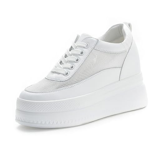 AONEGOLD Damen Sneaker mit Keilabsatz Sportschuhe Mode Plateau Freizeits Bequeme Atmungsaktiv Leichte Laufschuhe Freizeitschuhe Sneakers Mit Absatz 9cm（Weiß,40 EU） von AONEGOLD