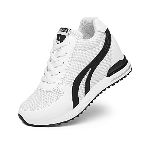 AONEGOLD Damen Sneakers Wedges Keilabsatz 8cm Sportschuhe Atmungsaktive Mesh Laufschuhe Outdoor Freizeitschuhe Turnschuhe(Weiß Schwarz,35EU) von AONEGOLD