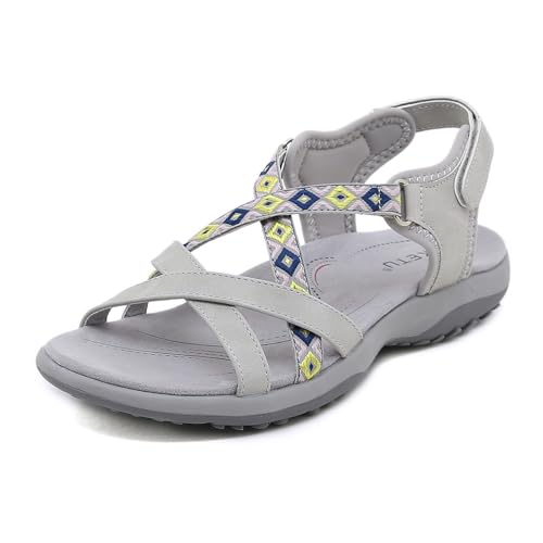 AONEGOLD Damen Wandersandalen rutschfest Outdoor Sport-Sandale Frauen Atmungsaktiv Trekkingsandalen Leicht Walking Sandale für Strand Reisen Weiblich (Grau,39EU) von AONEGOLD