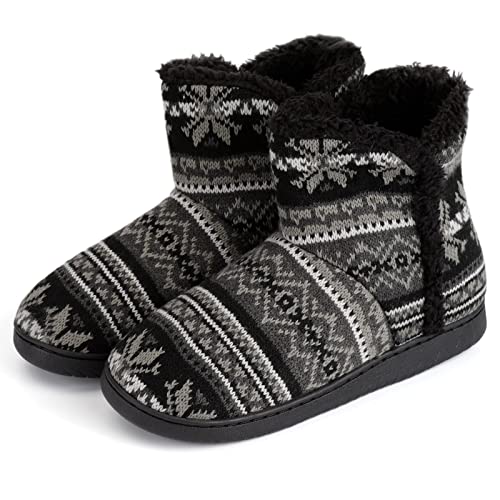 AONEGOLD Damen Warm Hausschuhe Stiefel Gestrickte Wolle Hüttenschuh Winter Weich flauschig Hüttenstiefel Indoor rutschfest Pantoffeln(Schwarz,Größe 41-42) von AONEGOLD