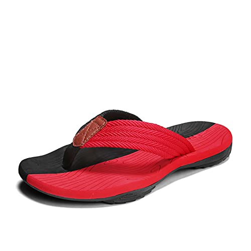 AONEGOLD Flip Flops Herren Sommer Zehentrenner Badelatschen Outdoor rutschfeste Sandalen Strand Schwimmbad Hausschuhe Pantoletten(Schwarz Rot,44 EU) von AONEGOLD