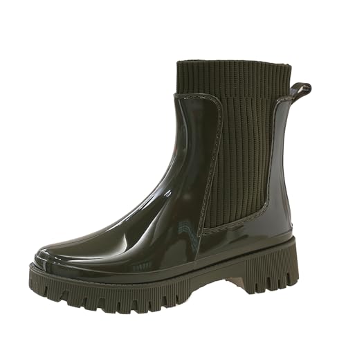 AONEGOLD Gummistiefel Damen Gefüttert Regenstiefel Warme Wasserdicht Stiefeletten Mode rutschfeste Gartenschuhe (928 Grün,39EU) von AONEGOLD