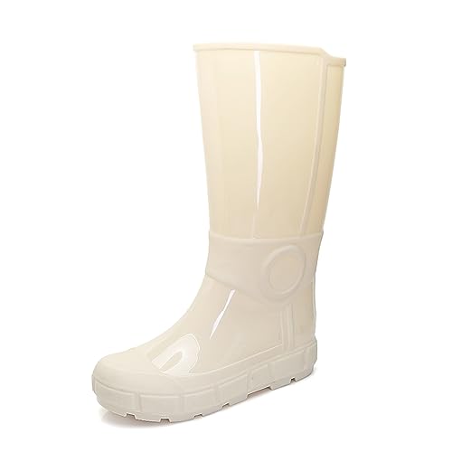 AONEGOLD Gummistiefel Damen Halbhoch Wasserdicht Regenstiefel Outdoor Gartenschuhe Modern Regenstiefeletten Wellington Boots(Beige,38 EU) von AONEGOLD