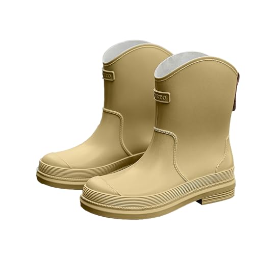 AONEGOLD Gummistiefel Damen Halbhohe Chelsea Boots Wasserdicht Gefüttert Regenstiefel Mode Atmungsaktiv Regenschuhe Rutschsicher Bequem Garten Stiefeletten (Khaki,39EU) von AONEGOLD