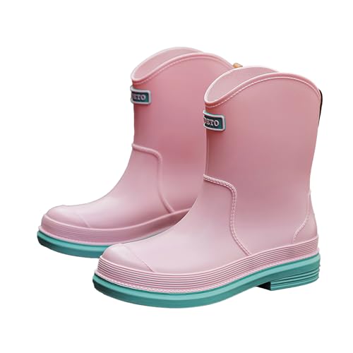 AONEGOLD Gummistiefel Damen Halbhohe Chelsea Boots Wasserdicht Gefüttert Regenstiefel Mode Atmungsaktiv Regenschuhe Rutschsicher Bequem Garten Stiefeletten (Rosa,35EU) von AONEGOLD