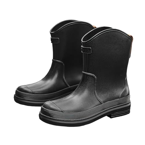 AONEGOLD Gummistiefel Damen Halbhohe Chelsea Boots Wasserdicht Gefüttert Regenstiefel Mode Atmungsaktiv Regenschuhe Rutschsicher Bequem Garten Stiefeletten (Schwarze,40EU) von AONEGOLD