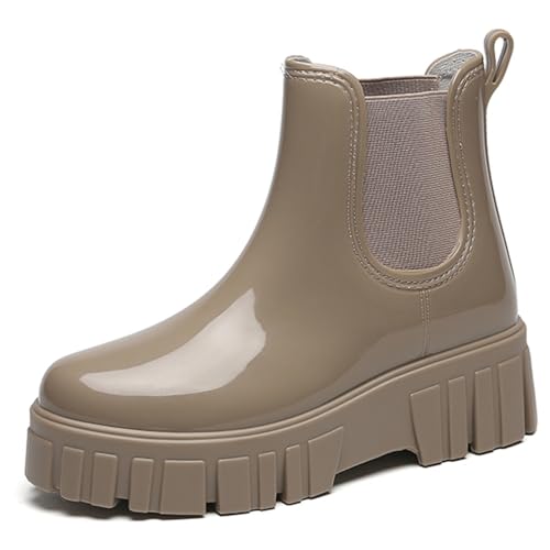 AONEGOLD Gummistiefel Damen Wasserdicht Boots Anti-Rutsch Atmungsaktiv Ankle Regenstiefel Modische Schlamm Stiefel Outdoor Arbeit Stiefel（Braun,38 EU） von AONEGOLD