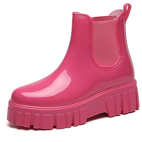 AONEGOLD Gummistiefel Damen Wasserdicht Boots Anti-Rutsch Atmungsaktiv Ankle Regenstiefel Modische Schlamm Stiefel Outdoor Arbeit Stiefel（Rosa,40 EU） von AONEGOLD