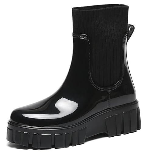 AONEGOLD Gummistiefel Damen Wasserdicht Boots Anti-Rutsch Atmungsaktiv Ankle Regenstiefel Modische Schlamm Stiefel Outdoor Arbeit Stiefel（Schwarz,39 EU） von AONEGOLD