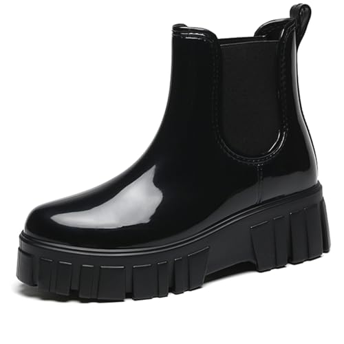 AONEGOLD Gummistiefel Damen Wasserdicht Boots Anti-Rutsch Atmungsaktiv Ankle Regenstiefel Modische Schlamm Stiefel Outdoor Arbeit Stiefel（Schwarz,40 EU） von AONEGOLD