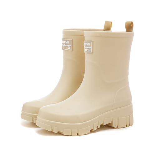 AONEGOLD Gummistiefel Damen halbe Höhe Mode Regenschuhe Wasserdicht rutschfeste Gartenschuhe Gummistiefel(Beige,39EU) von AONEGOLD