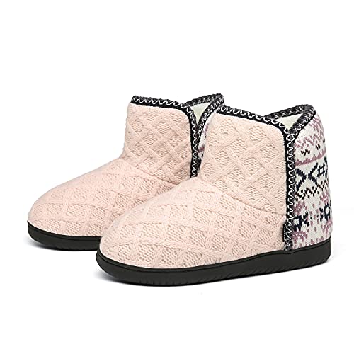 AONEGOLD Hausschuhe Damen Herren Hausstiefel Warm rutschfest Winter Hüttenschuhe Plüsch Pantoffeln Stiefel Outdoor/Indoor(Rosa-8870,42/43EU) von AONEGOLD