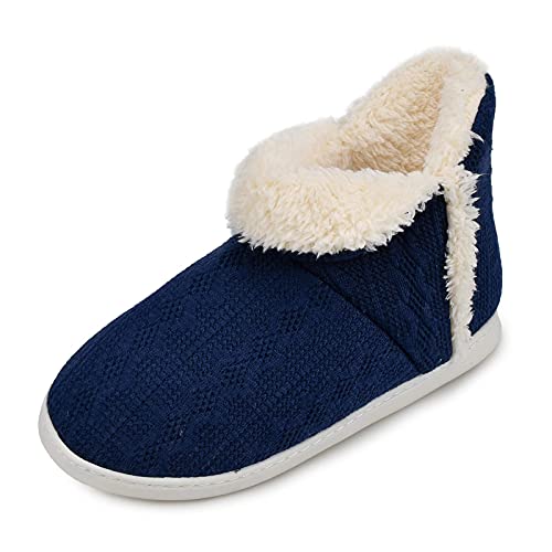 AONEGOLD Hausschuhe Damen Herren Plüsch Warm Bequem Pantoffeln Winter Weich Hüttenschuhe rutschfeste Home Stiefel Indoor Outdoor Blau Größe 42 43 von AONEGOLD