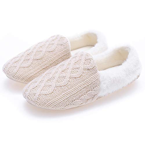 AONEGOLD Hausschuhe Damen Plüsch Ballerina Socken rutschfeste Slipper Winter Home Warme Fuzzy Strick Pantoffeln Kuschel Weiche Hausschlappen(Beige,Größe 36-37) von AONEGOLD