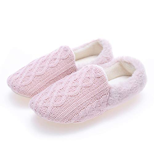 AONEGOLD Hausschuhe Damen Plüsch Ballerina Socken rutschfeste Slipper Winter Home Warme Fuzzy Strick Pantoffeln Kuschel Weiche Hausschlappen(Pink,Größe 38-39) von AONEGOLD