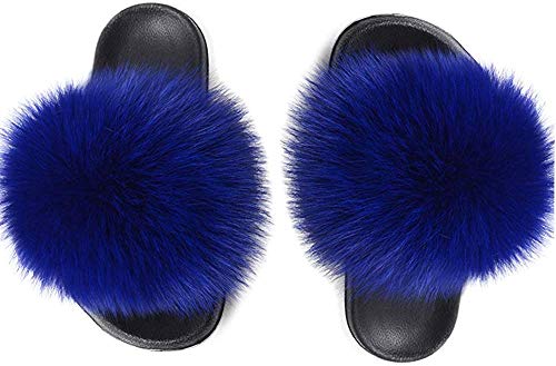 AONEGOLD Hausschuhe Damen Weiche Pantoffeln Flaumiger Plüsch Slipper Sandalen Indoor/Outdoor (Blau,36/37 EU) von AONEGOLD