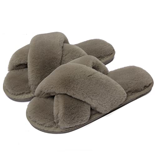 AONEGOLD Hausschuhe Damen Winter Warm Fluffy Plüsche Pantoffeln Indoor Home Leicht Slippers rutschfeste Bequem Flache Slippers(Braun,Größe 36-37) von AONEGOLD