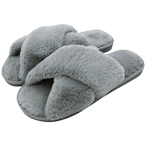 AONEGOLD Hausschuhe Damen Winter Warm Fluffy Plüsche Pantoffeln Indoor Home Leicht Slippers rutschfeste Bequem Flache Slippers(Grau,Größe 36-37) von AONEGOLD