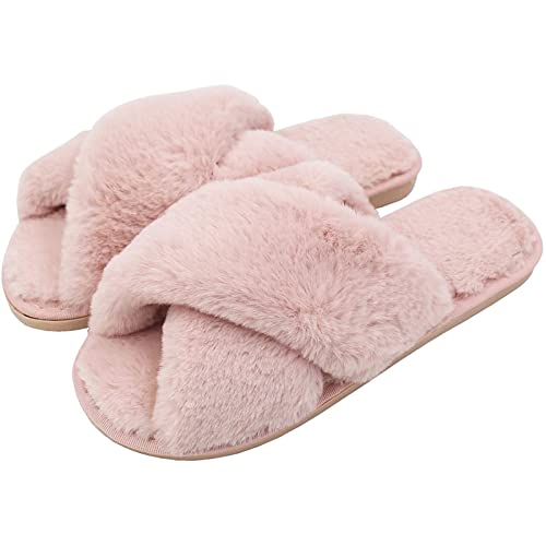 AONEGOLD Hausschuhe Damen Winter Warm Fluffy Plüsche Pantoffeln Indoor Home Leicht Slippers rutschfeste Bequem Flache Slippers(Rosa,Größe 40-41) von AONEGOLD