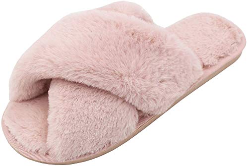 AONEGOLD Hausschuhe Damen Winter Warm Plüsche Pantoffeln rutschfeste Flache Flip Flop Slippers Indoor/Outdoor(Pink,36/37 EU) von AONEGOLD