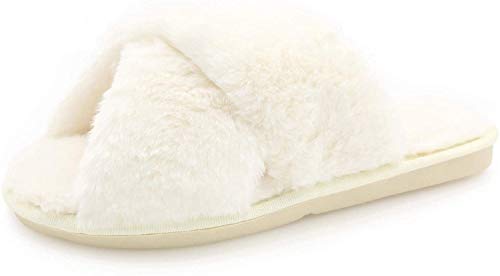 AONEGOLD Hausschuhe Damen Winter Warm Plüsche Pantoffeln rutschfeste Flache Flip Flop Slippers Indoor/Outdoor(Weiß,38/39 EU) von AONEGOLD