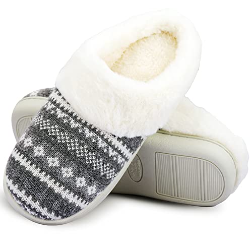 AONEGOLD Hausschuhe Damen Winter Warme Plüsch Pantoffeln Bequem Memory Foam Slippers Unisex Indoor Outdoor rutschfeste Slippers(Grau,Größe 40-41) von AONEGOLD