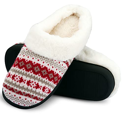 AONEGOLD Hausschuhe Damen Winter Warme Plüsch Pantoffeln Bequem Memory Foam Slippers Unisex Indoor Outdoor rutschfeste Slippers(Rot,Größe 38-39) von AONEGOLD