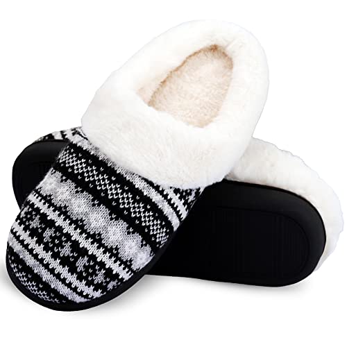 AONEGOLD Hausschuhe Damen Winter Warme Plüsch Pantoffeln Bequem Memory Foam Slippers Unisex Indoor Outdoor rutschfeste Slippers(Schwarz,Größe 36-37) von AONEGOLD