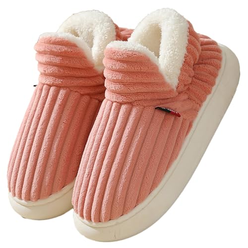 AONEGOLD Hausschuhe Warme Fur Damen Herren Winter mit Plüschfutter Fuzzy House Slippers rutschfest and Bequem Ankle Hausschuhe(Rosa,46-47 EU) von AONEGOLD