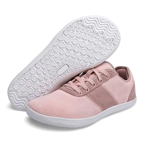 AONEGOLD Herren Barfußschuhe Damen Barfussschuhe Breite Schuhe Leicht Atmungsaktiv Walkingschuhe Fitnessschuhe Traillaufschuhe Sneakers Zero Drop Solhe (Rosa/40EU) von AONEGOLD